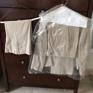 Loft beige tweed suit with pants and skirt